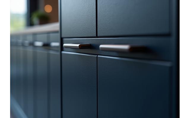 Sleek, dark grey modular executive file cabinet with brushed metal handles.